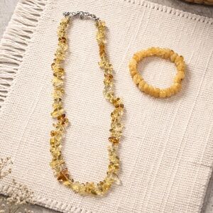 2 Pieces citrine Yellow Beaded Necklace and Bracelet Set